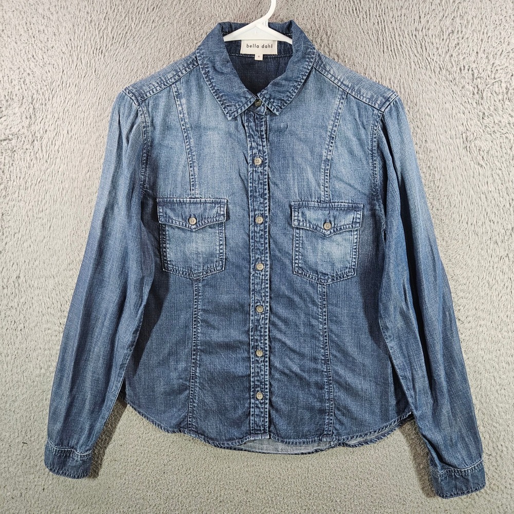 Bella Dahl‎ Womens Blue Tencel Lyocell Button Down Shirt Size S